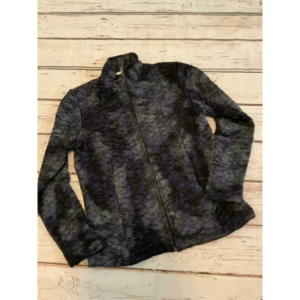 Erin London Womens Small Purple Ruched Crinkle Texture Full Zip Mock Neck Jacket
